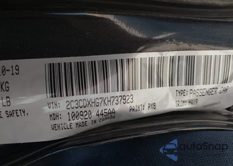 2019 Dodge Charger Gt Rwd из США, поврежденный, VIN 2C3CDXHG7KH737923